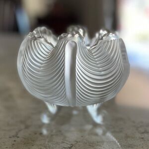 FENTON~CRIMPED VELVET SATIN~SCROLL DRAPERY~3 FOOTED~ROSE BOWL~MADE IN USA~BRD4​